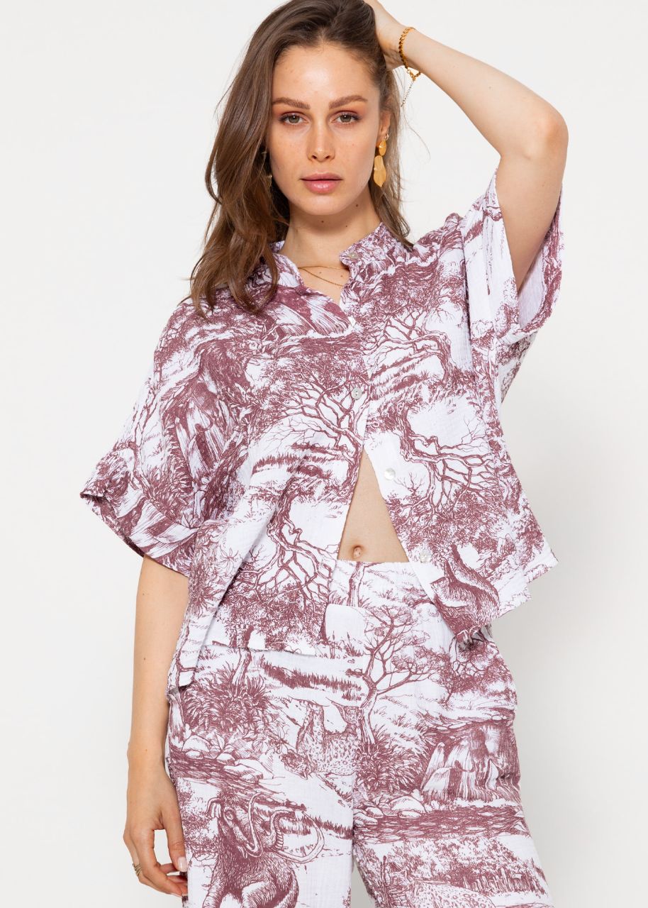 Musselin Bluse mit Print - weinrot