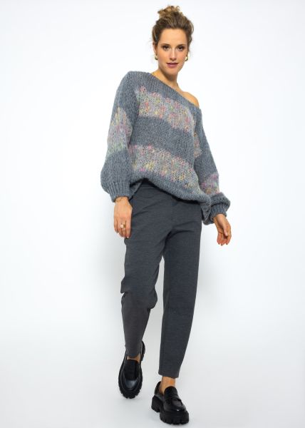 Oversize Pullover mit Blockstreifen - grau