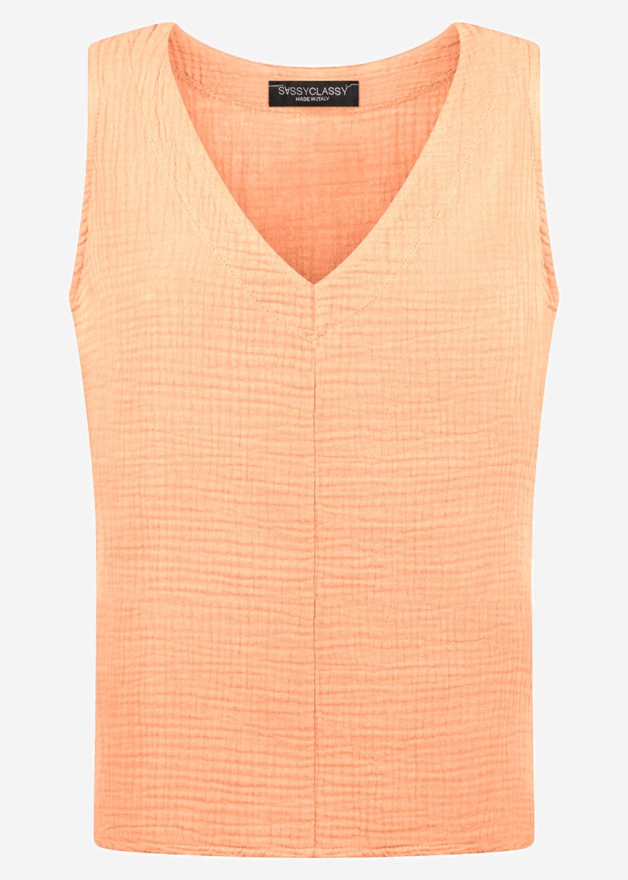 Musselin Top mit V-Ausschnitt - peach