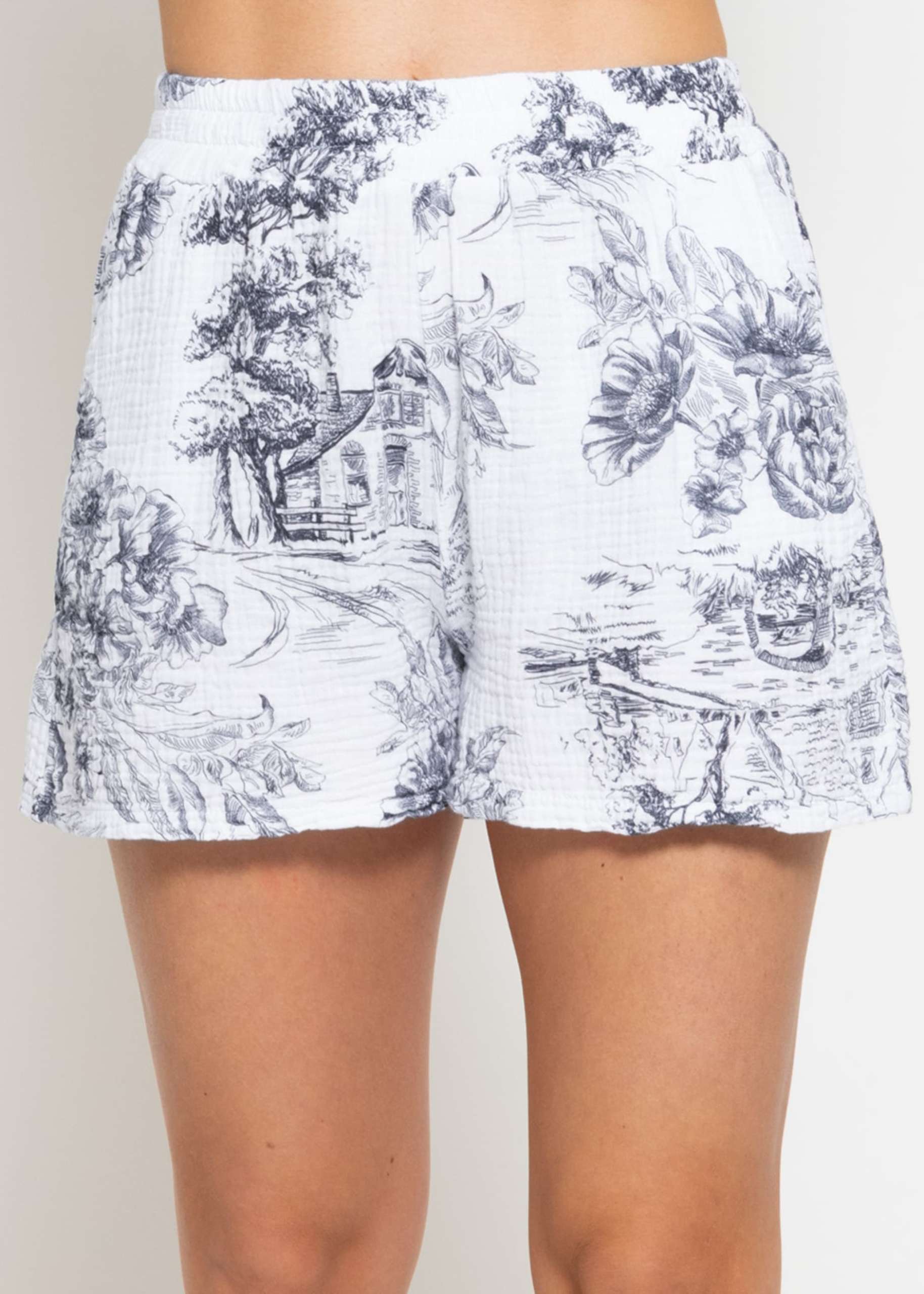 Musselin Shorts mit Print - dunkelblau