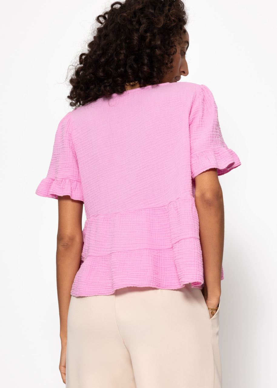 Musselin Shirt mit Volants - rosa