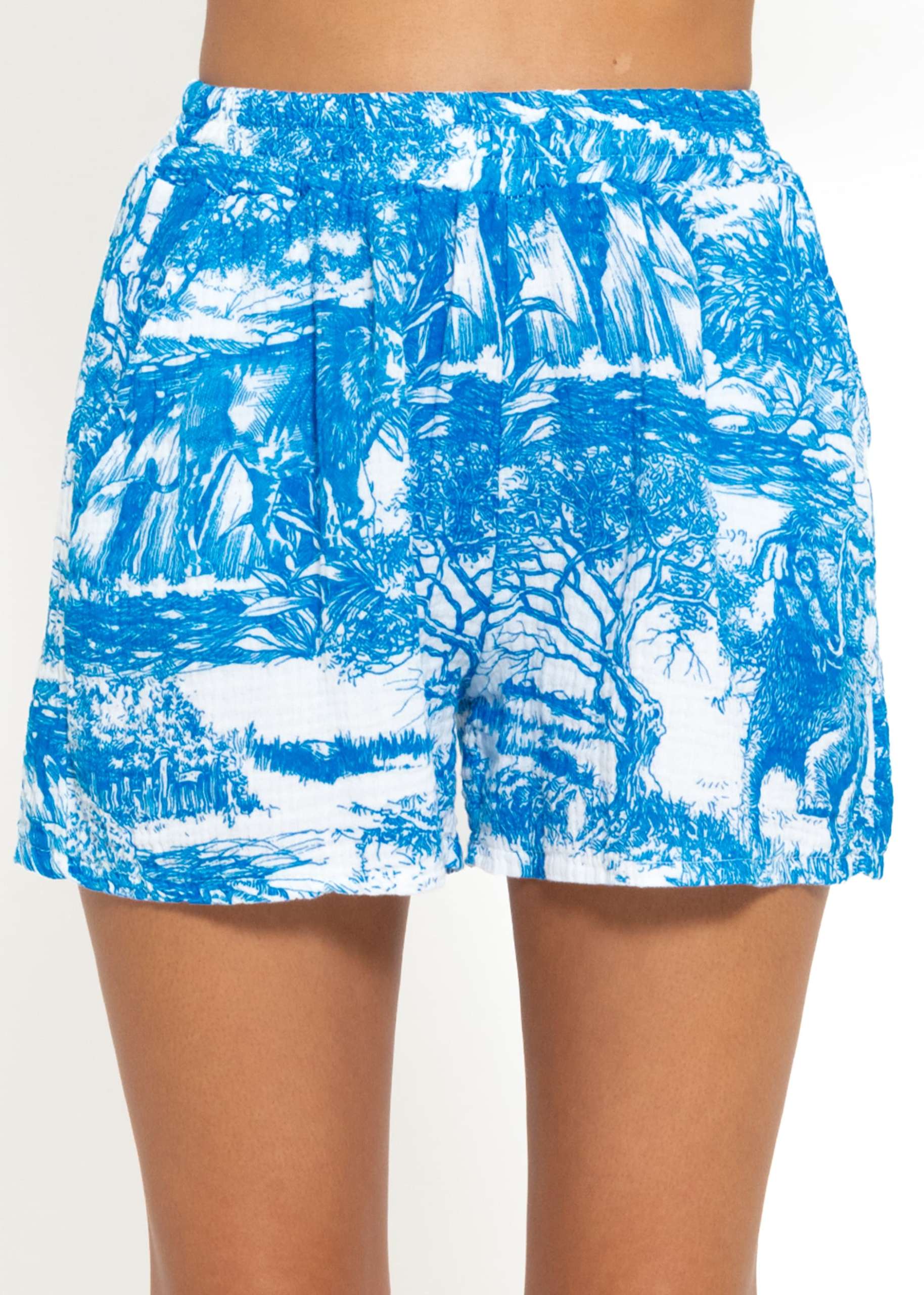 Musselin Shorts mit Print, blau