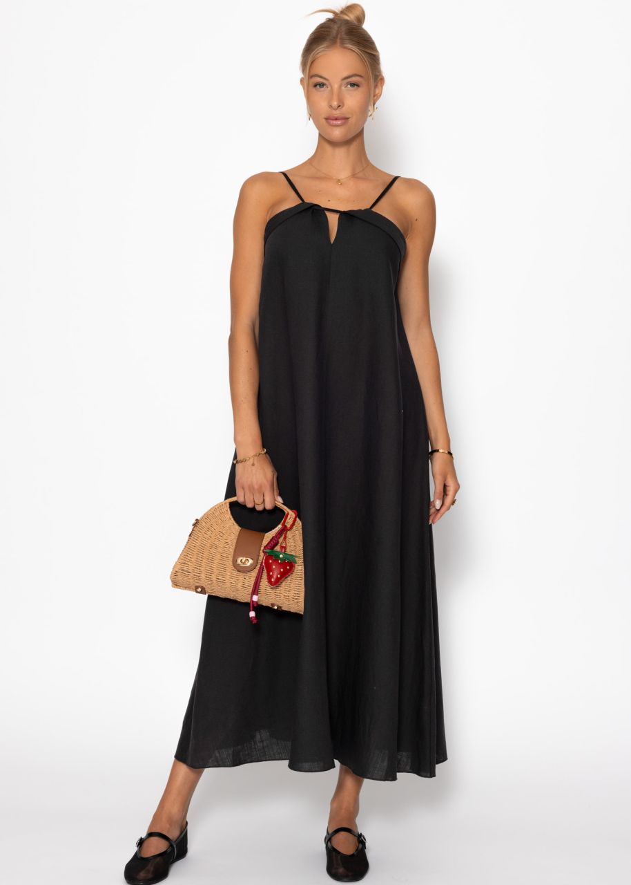 Leinen Kleid mit Spaghetti-Trägern - schwarz
