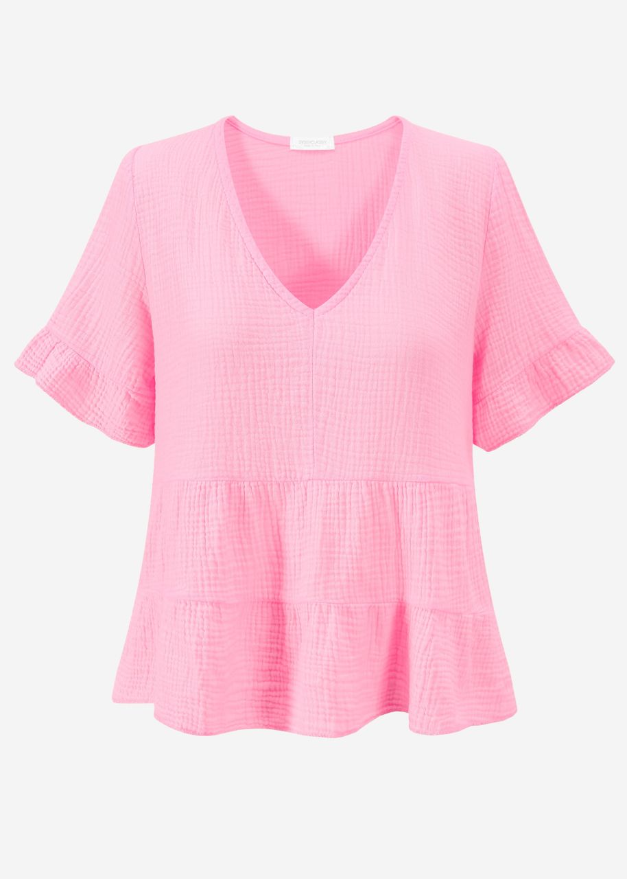 Musselin Shirt mit Volants - rosa