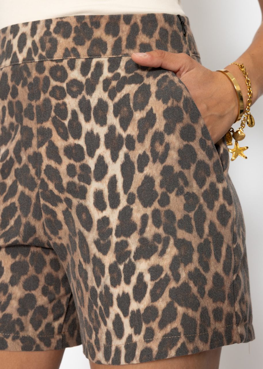 Elegante Shorts mit Leo-Print - braun
