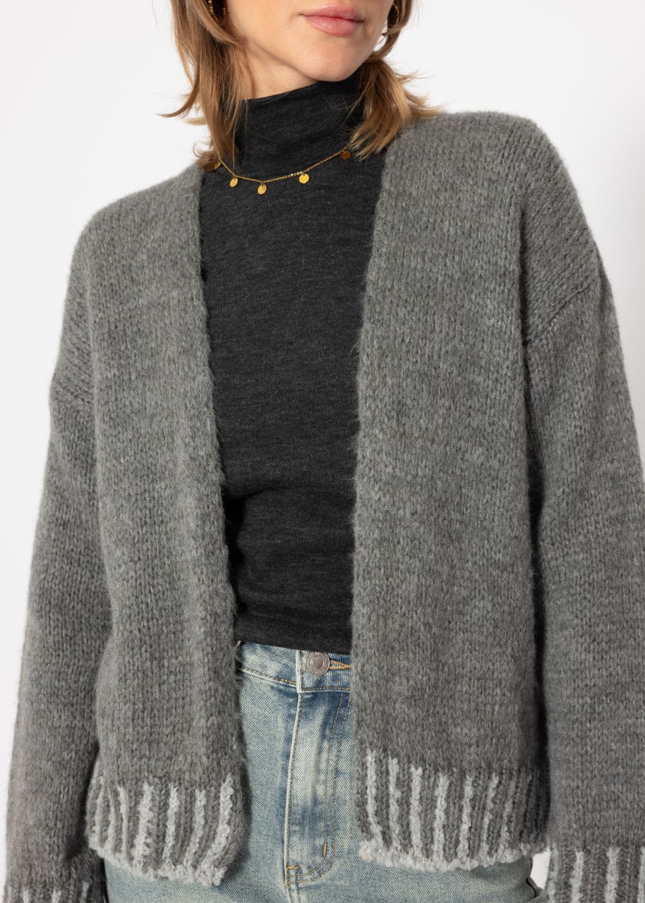 Lose fallende Strickjacke mit betontem Saum - dunkelgrau