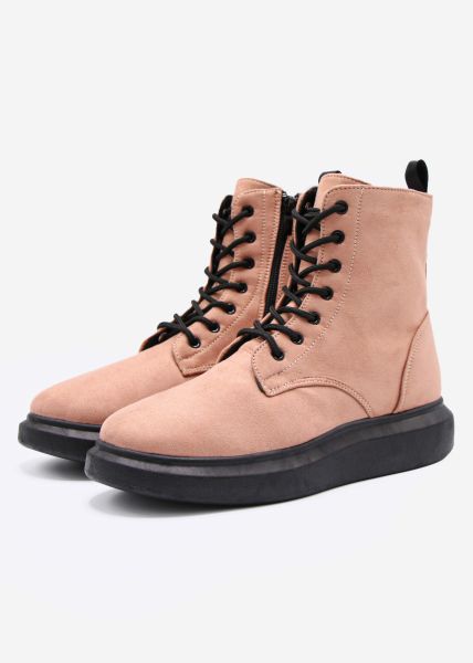 Schnür-Boots mit Plateau, rosa