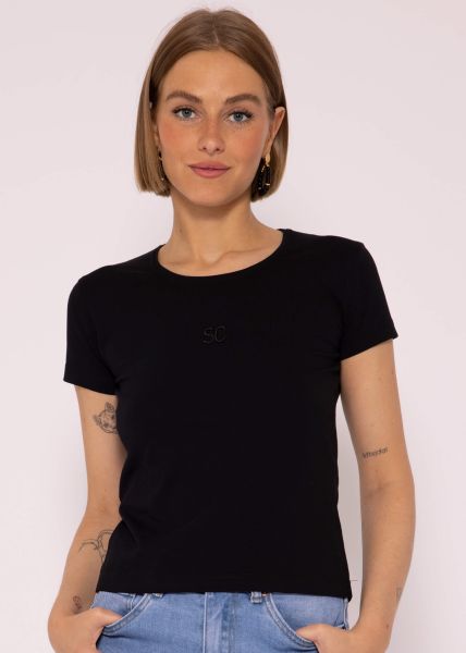 T-Shirt mit kleiner Stickerei, schwarz