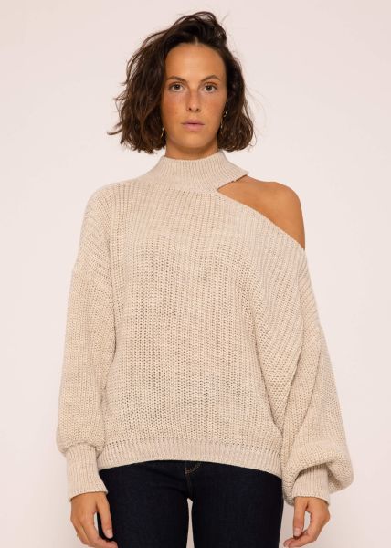Oversize Cut-Out Pullover - beige