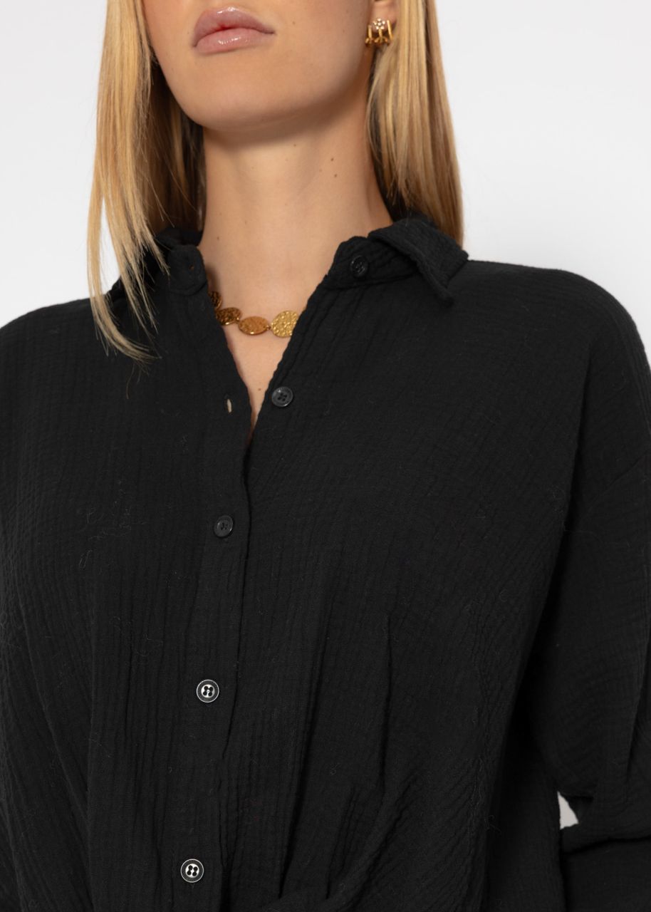 Musselin Bluse mit Knoten - schwarz