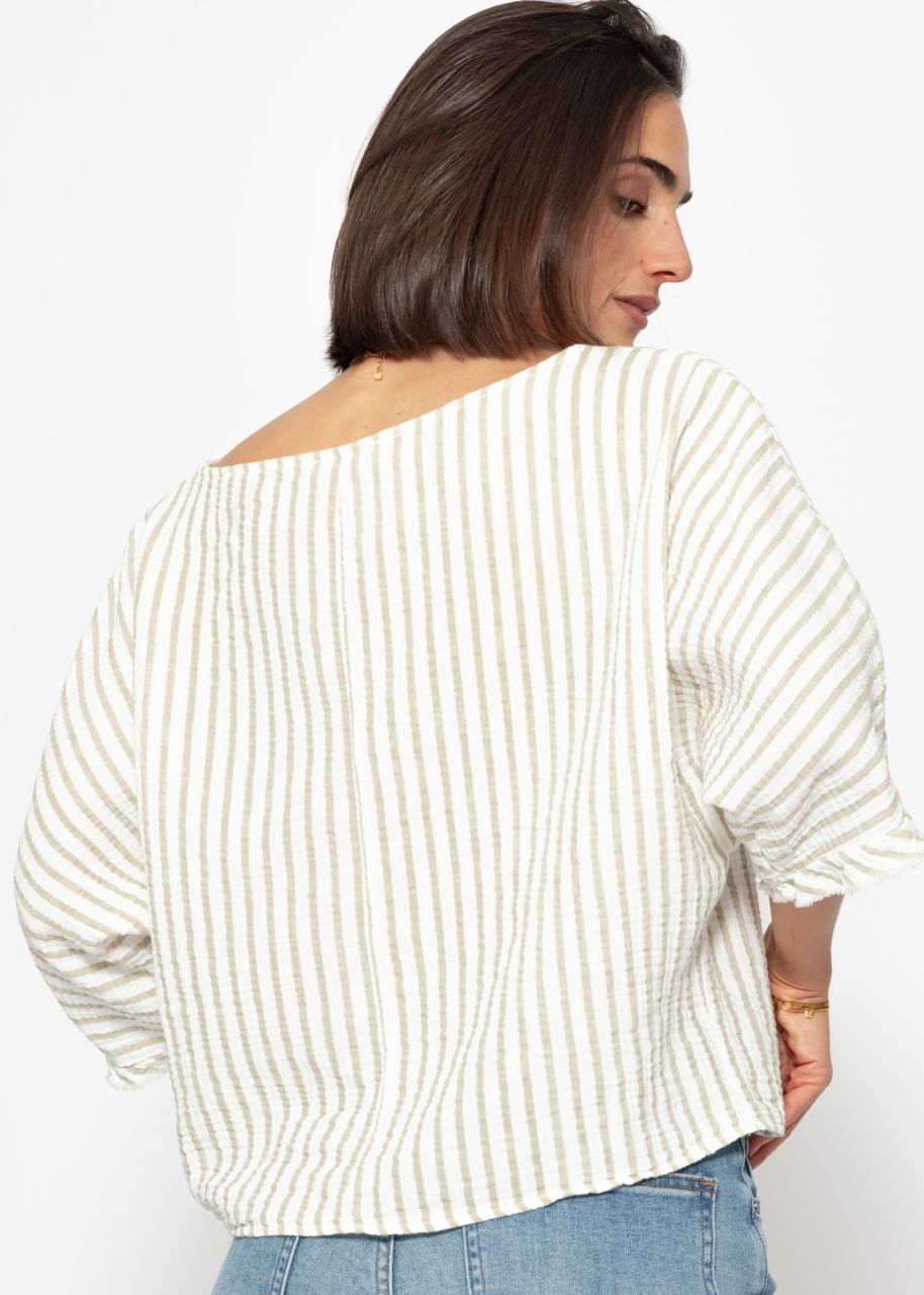 Gestreiftes Oversize Musselin Shirt - beige