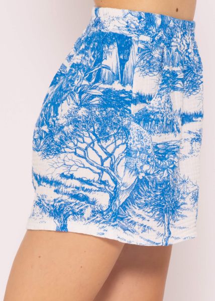 Musselin Shorts mit Print, blau