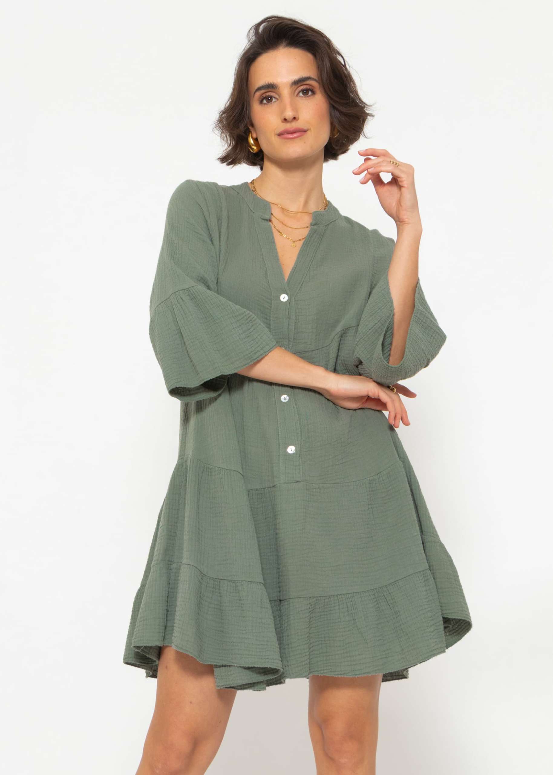 Musselin Kleid, khaki