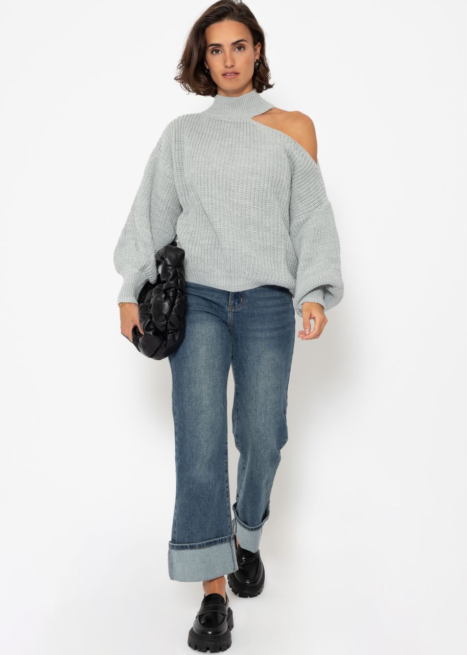 Oversize Cut-Out Pullover - grau