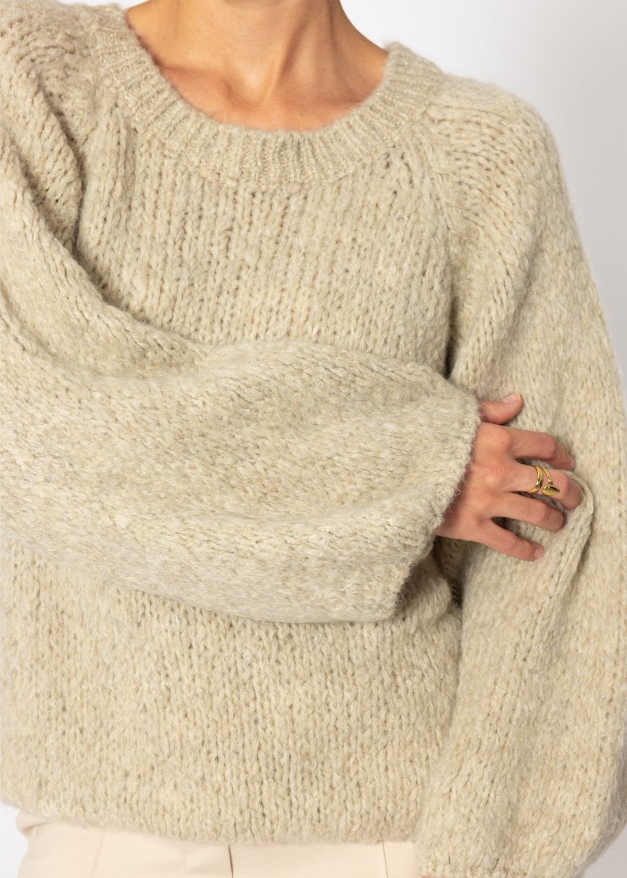 Pullover mit weitem Rundhalsausschnitt - beige