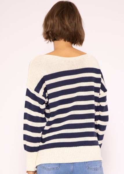 Leichter Streifen Pullover, beige/blau
