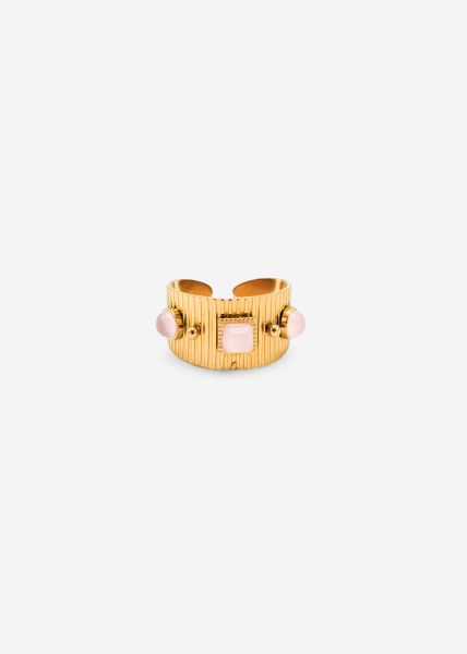 Breiter Ring mit rosa Schmucksteinen - gold