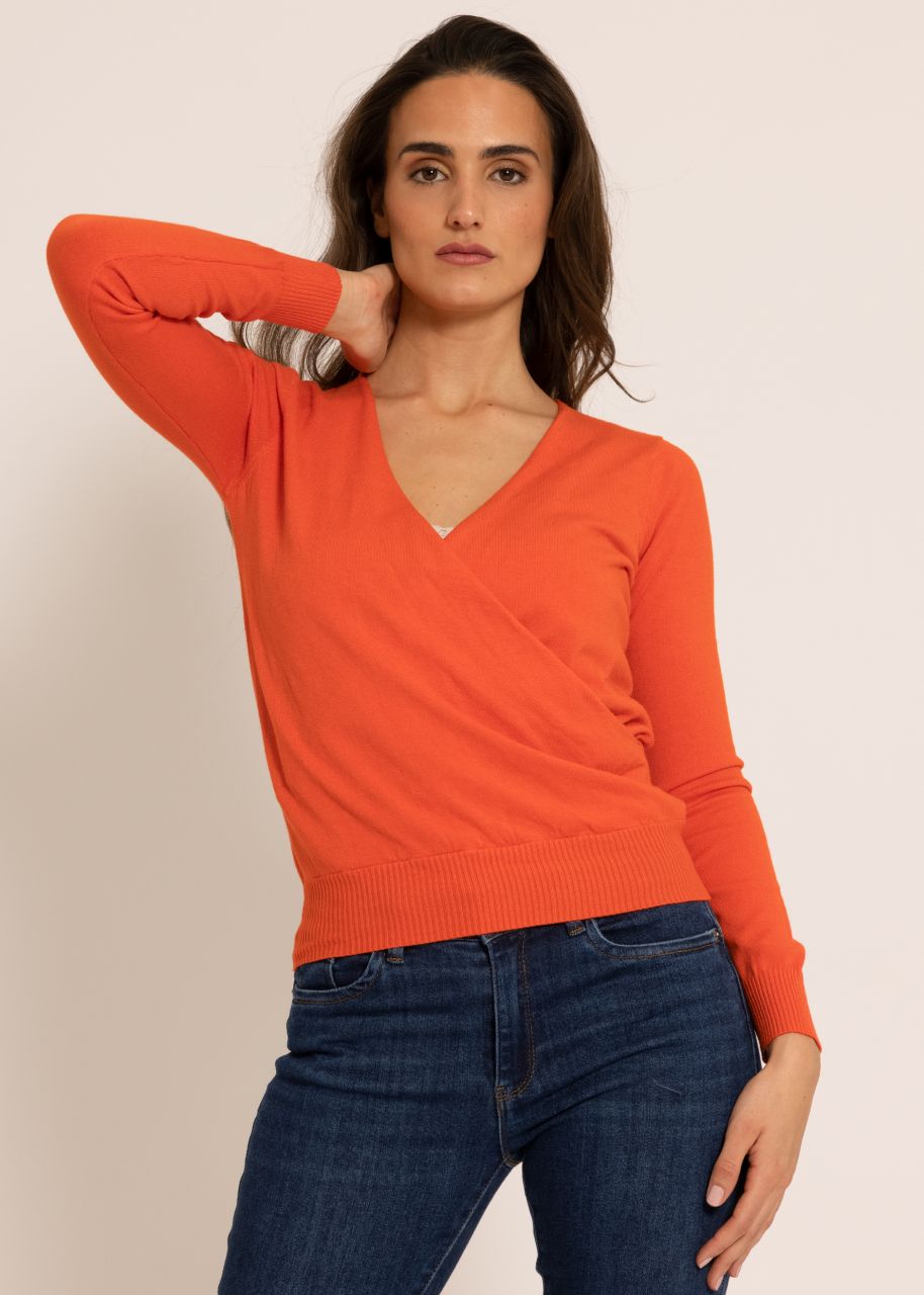 Feiner Pullover mit Wickel-Optik, orange