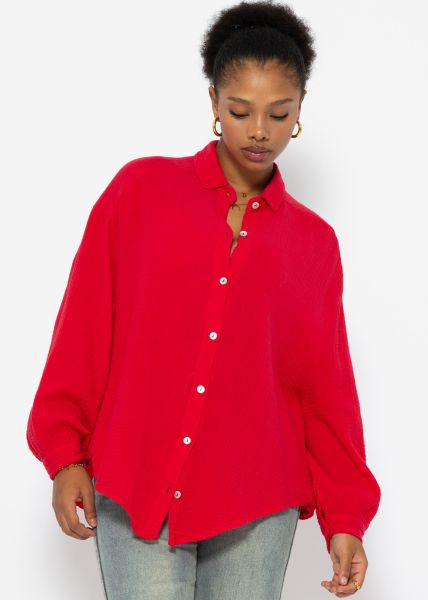 Musselin Bluse oversize, kurz, rot