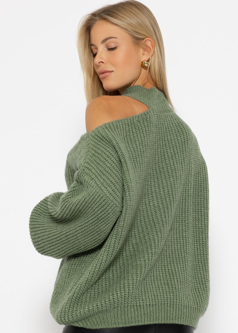 Oversize Cut-Out Pullover - salbeigrün