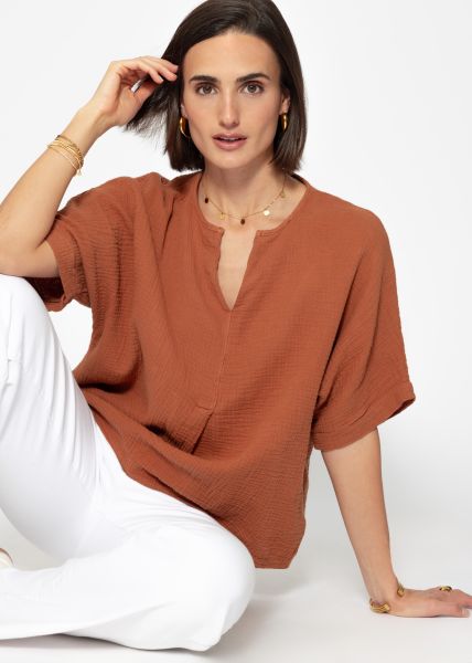 Oversize Musselin Shirt - cognac