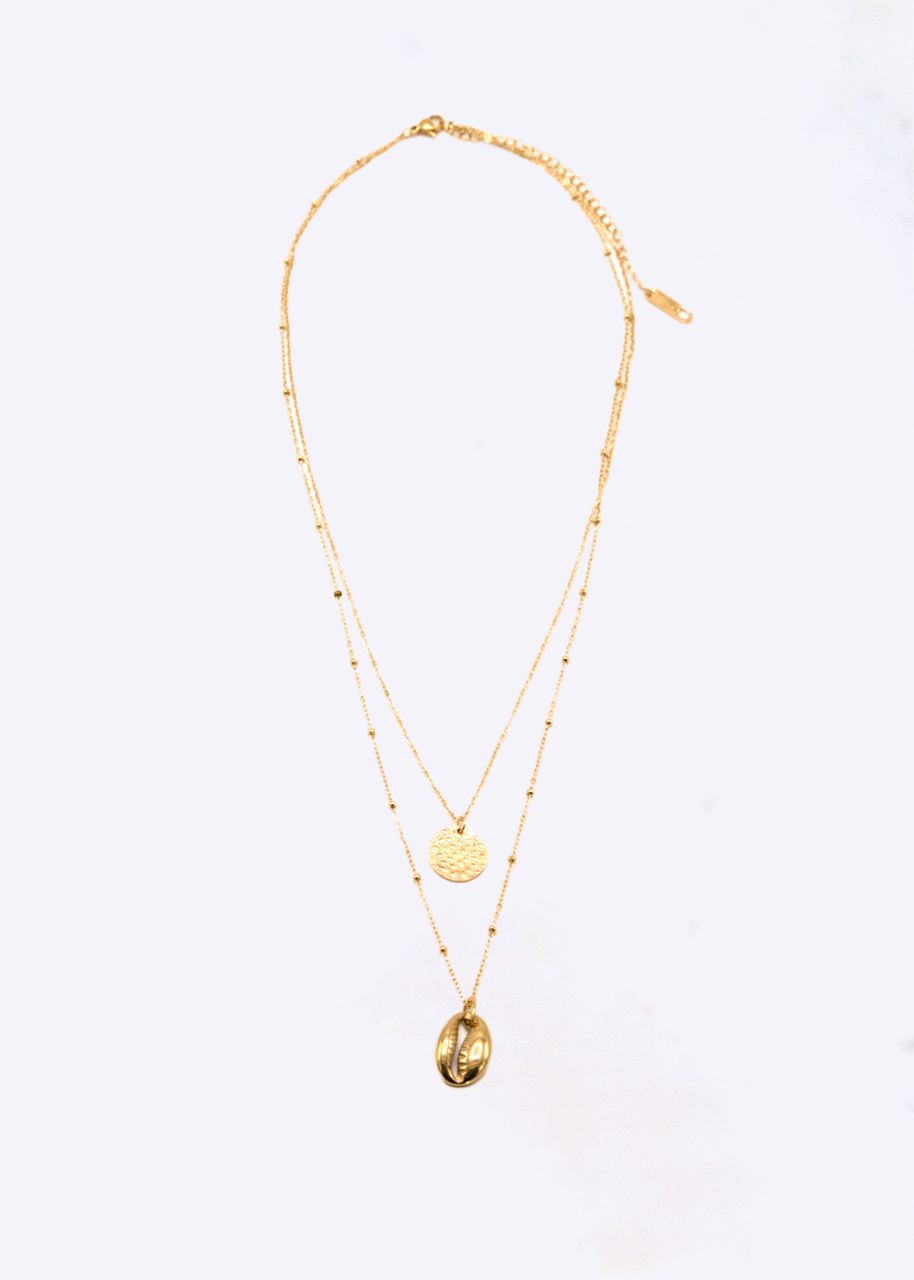 Kombinierte Kette mit Muschel-Anhänger, gold