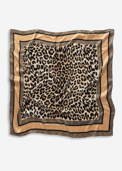 Halstuch mit Leo-Print - beige
