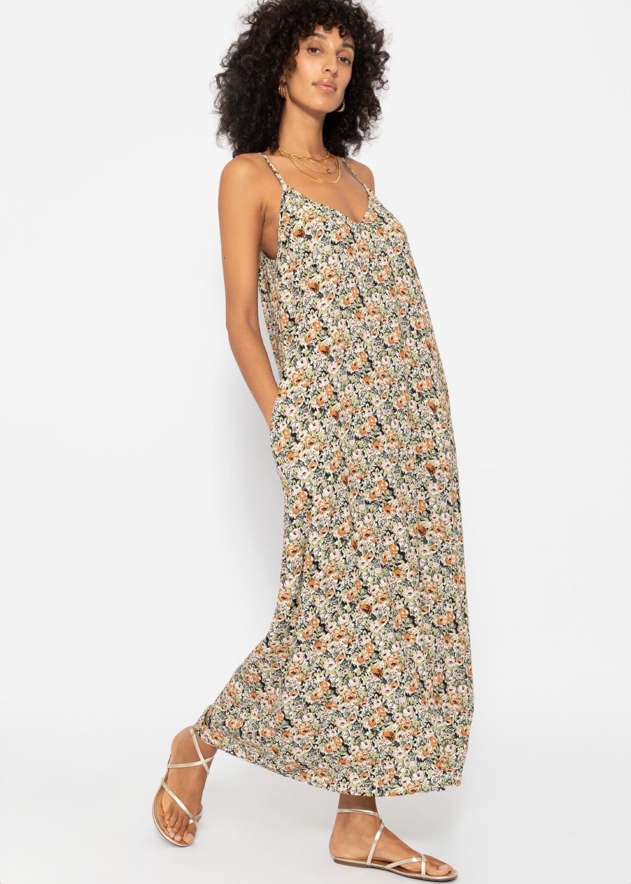 Maxi Kleid mit Blumen-Print - khaki