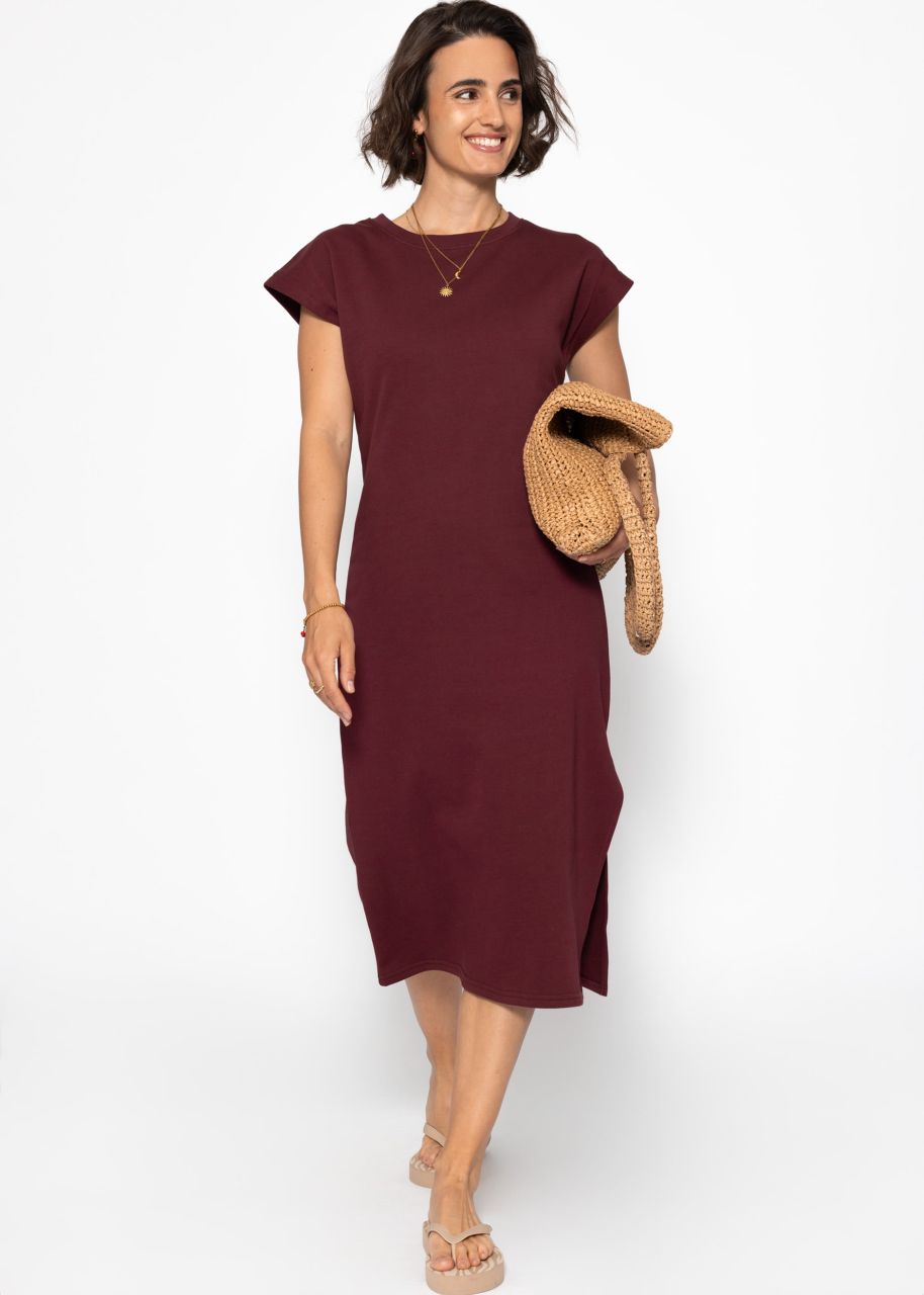 Langes Sweatkleid mit Schlitz - burgundy