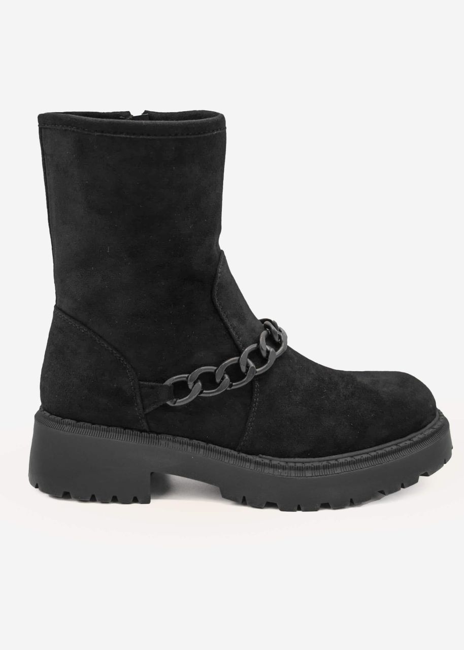 Plateau Boots mit Kette, schwarz