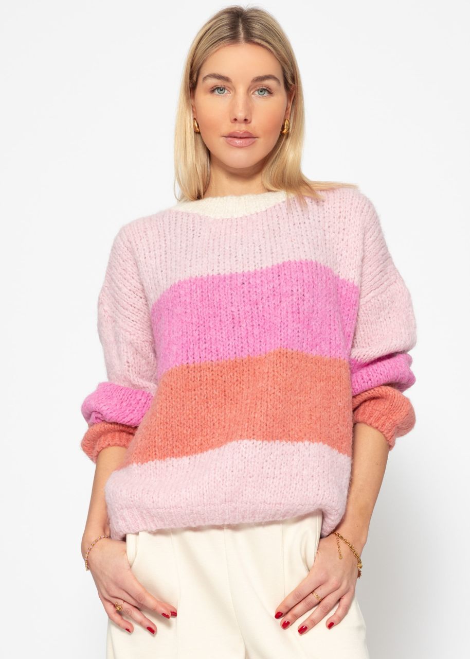 Gestreifter Strickpullover - rosa-peach