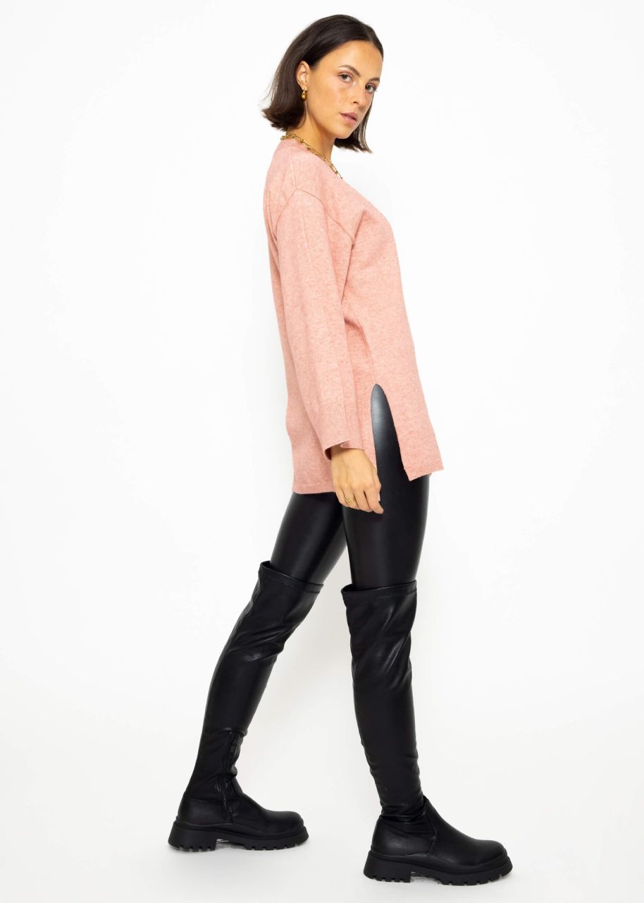 Oversize Pullover mit Seitenschlitzen - rosa