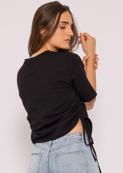 Boyfriend-Shirt mit seitlicher Raffung, schwarz