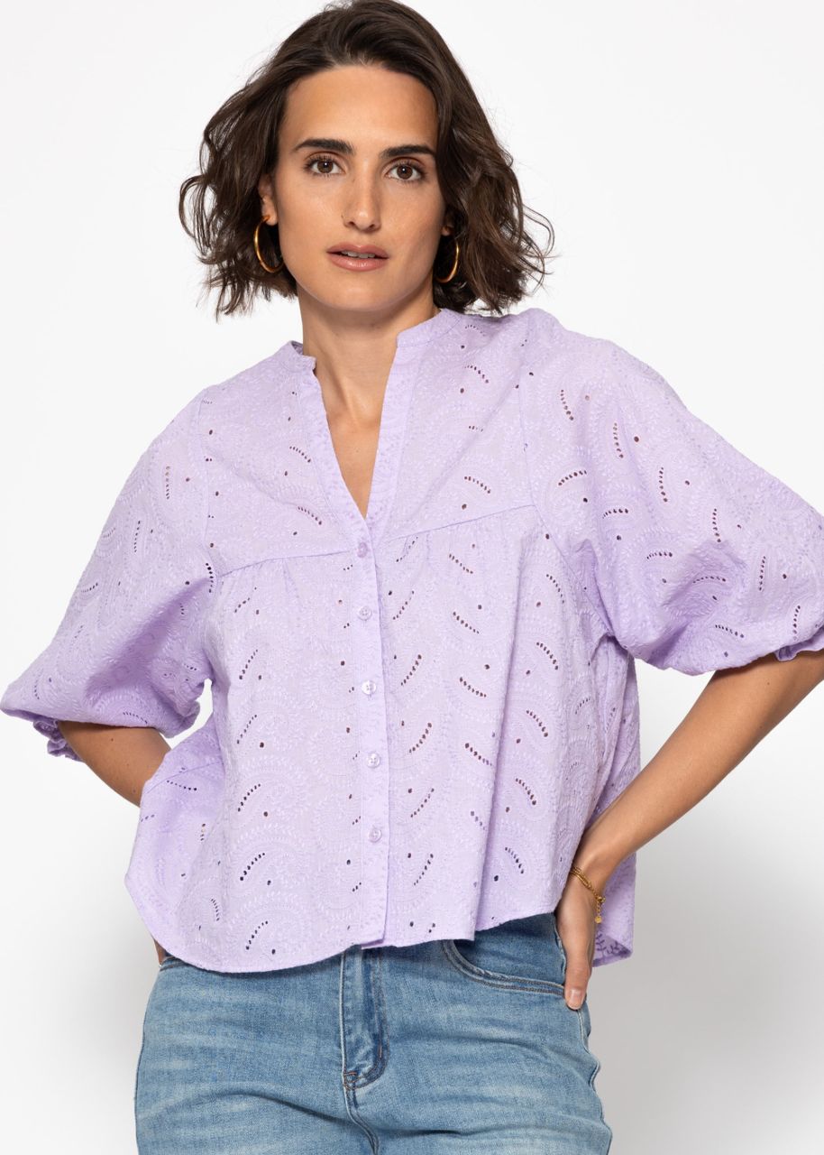 Spitzen Bluse mit kurzen Ballonärmeln - flieder