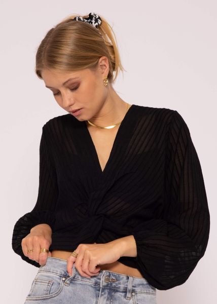 Vorn geschlungene Crop Bluse, schwarz