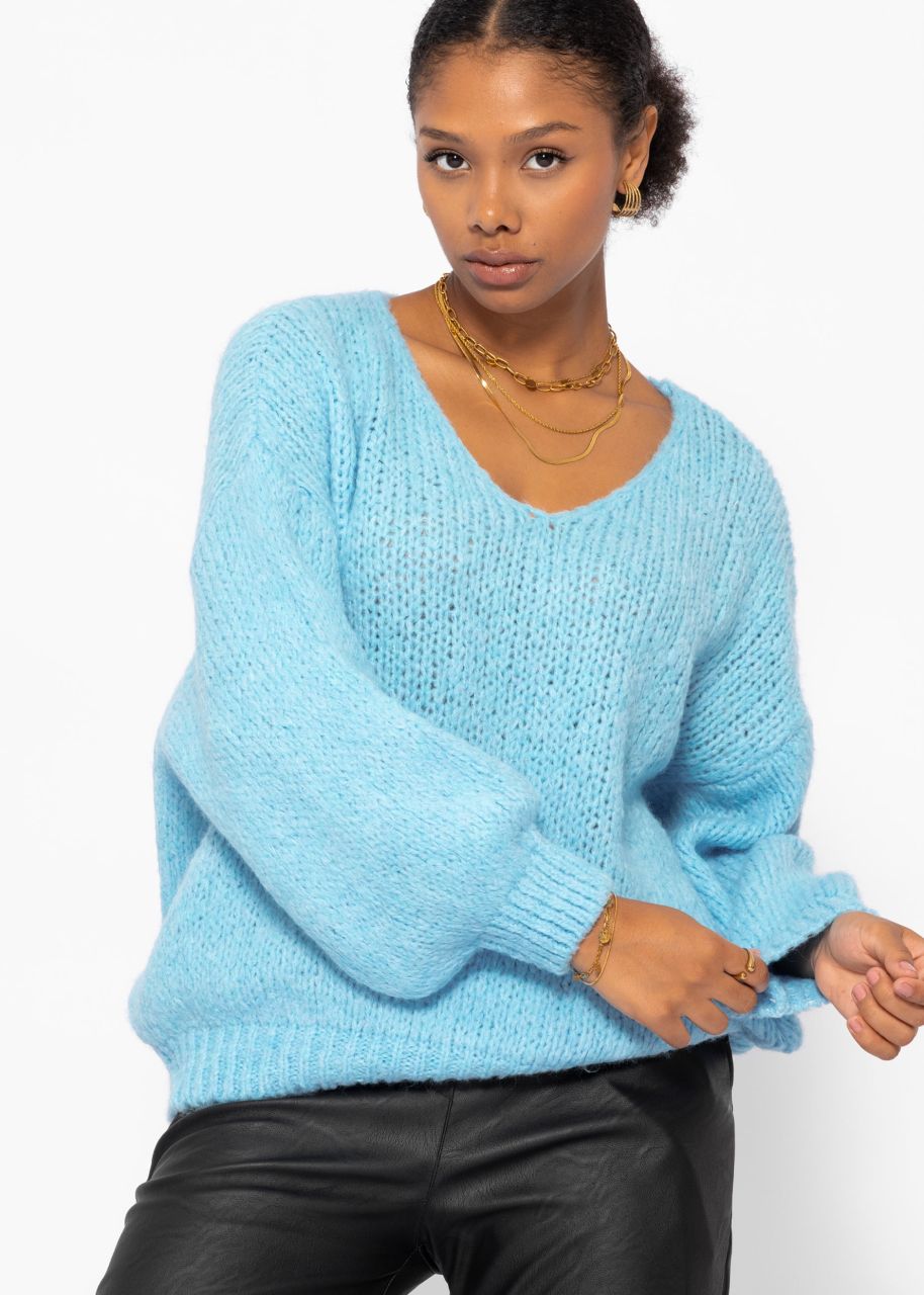 Oversize Pullover mit V-Ausschnitt - eisblau