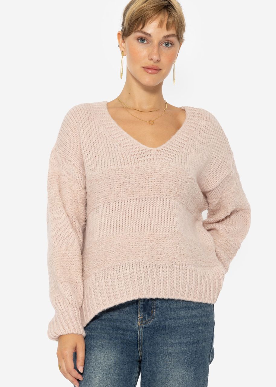 Strickpullover mit V-Ausschnitt, rosa