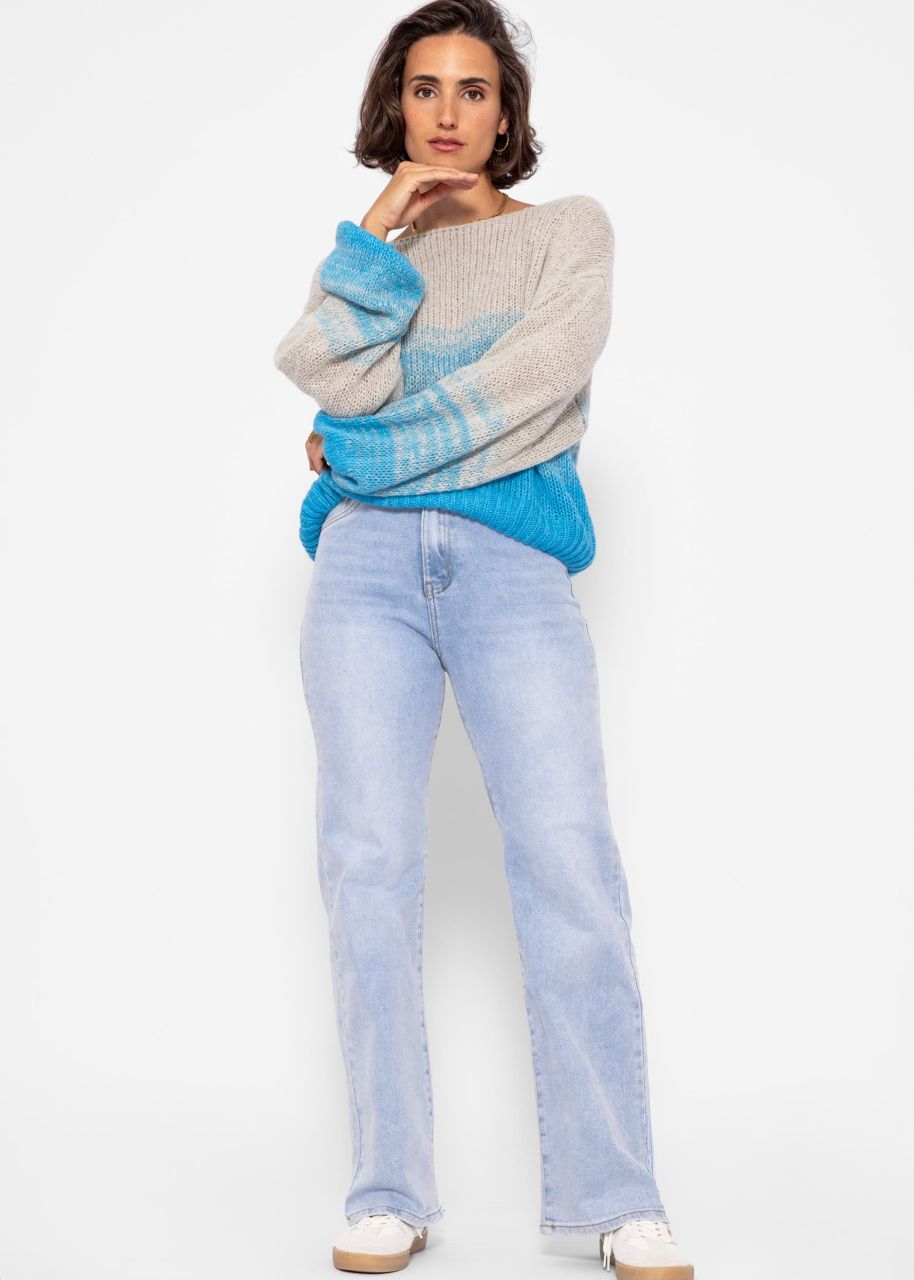 Pullover mit Ballonärmel und Farbverlauf - grau-blau