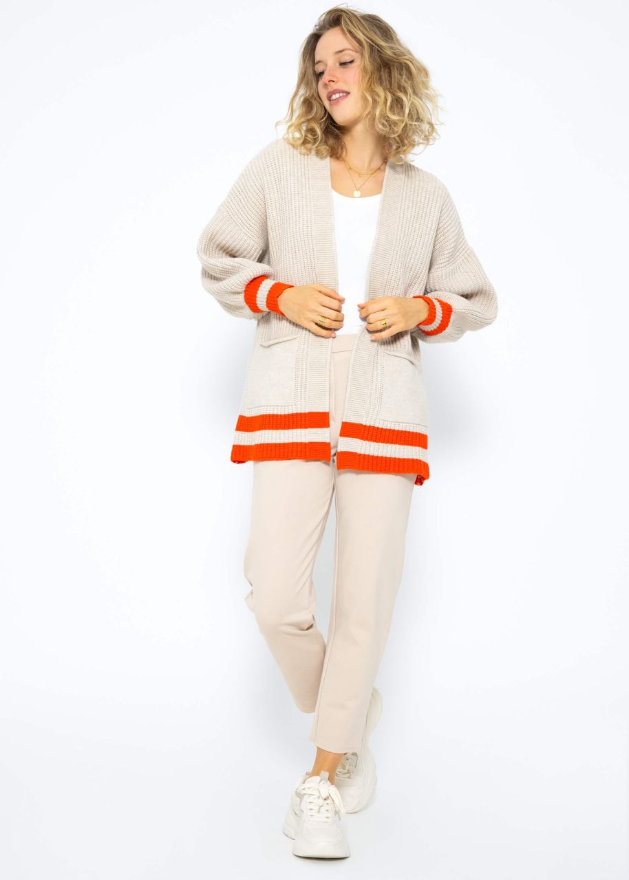 Soft Strick Cardigan mit Taschen - beige-orange