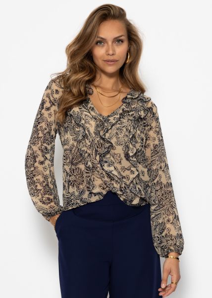 Leichte Bluse mit Rüschen - beige