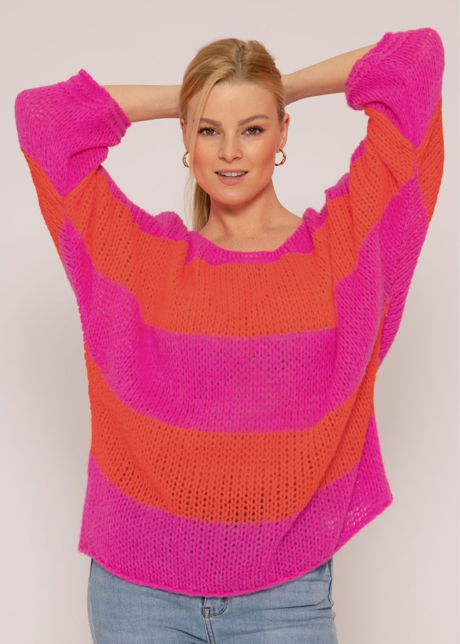 Locker gestrickter oversize Pullover, pink/orange
