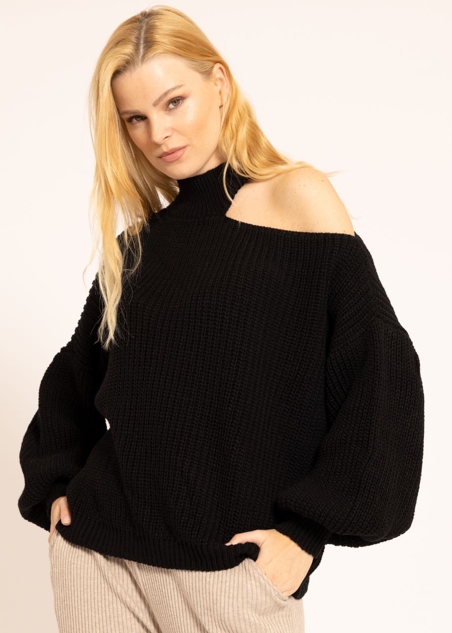 Oversize Cut-Out Pullover, schwarz