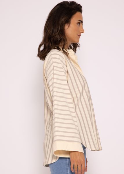 Jersey Kimono Bluse mit Streifen, beige/taupe