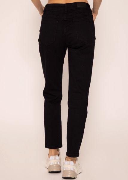 Relax Fit Jeans mit Schlitz - schwarz