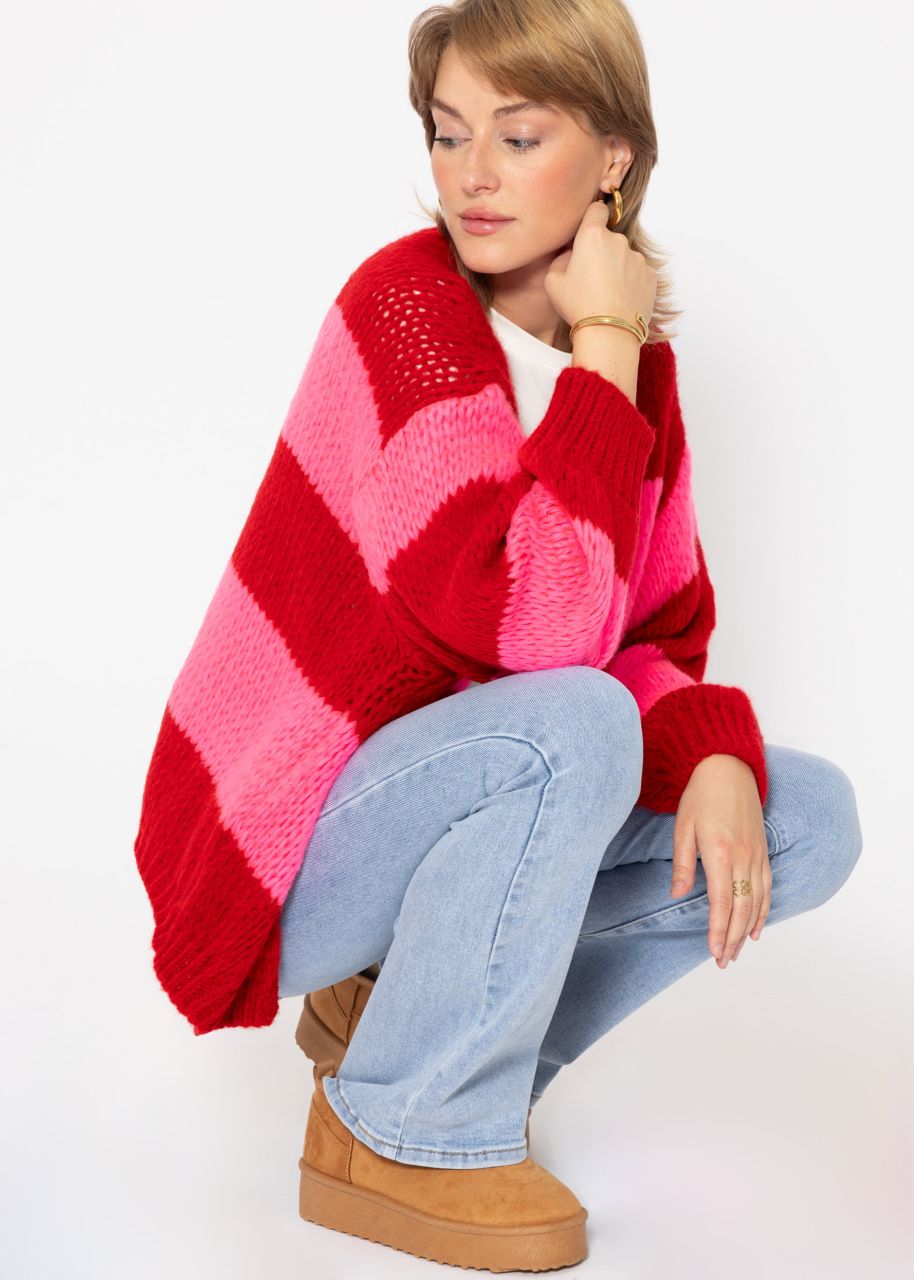 Gestreifter oversize Cardigan - rot-pink