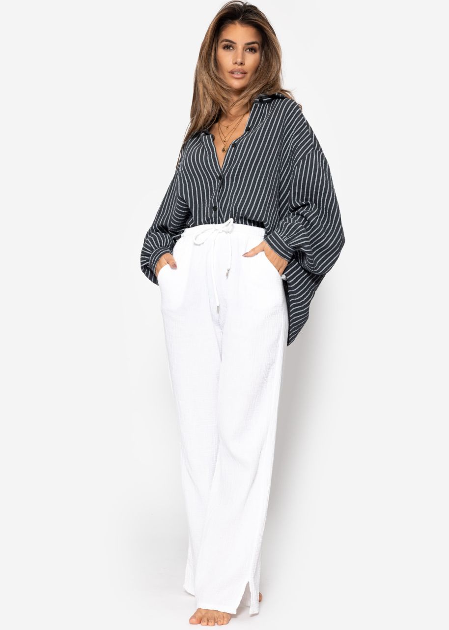 Oversize Musselin Bluse mit hellen Streifen - grau