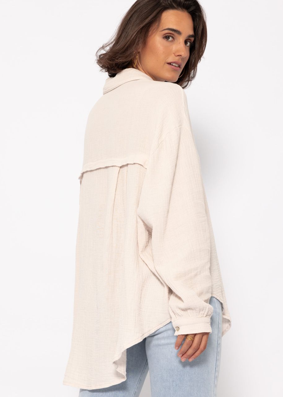 Musselin Bluse oversize, kurz, hellbeige