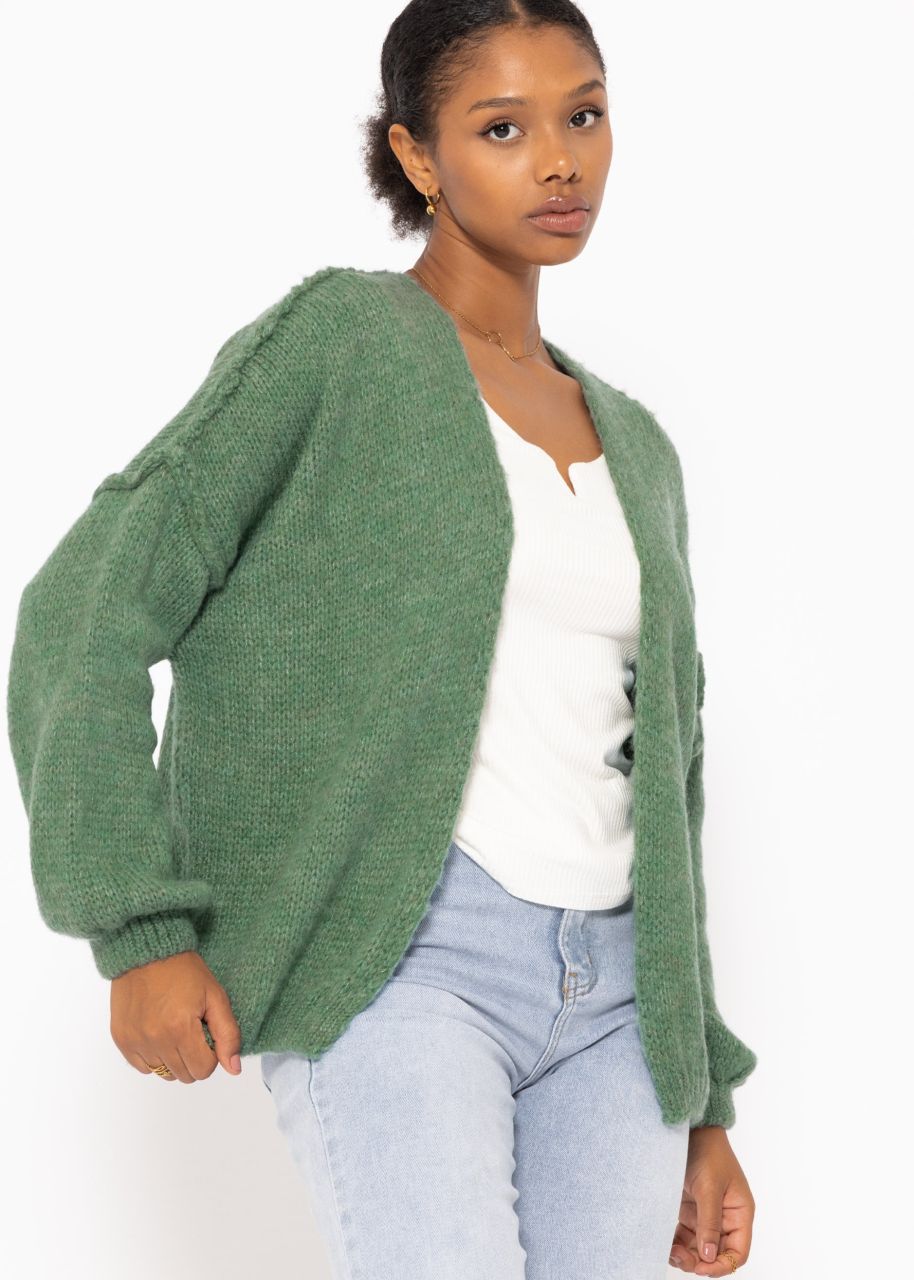 Lässiger Cardigan mit Außennähten - salbeigrün