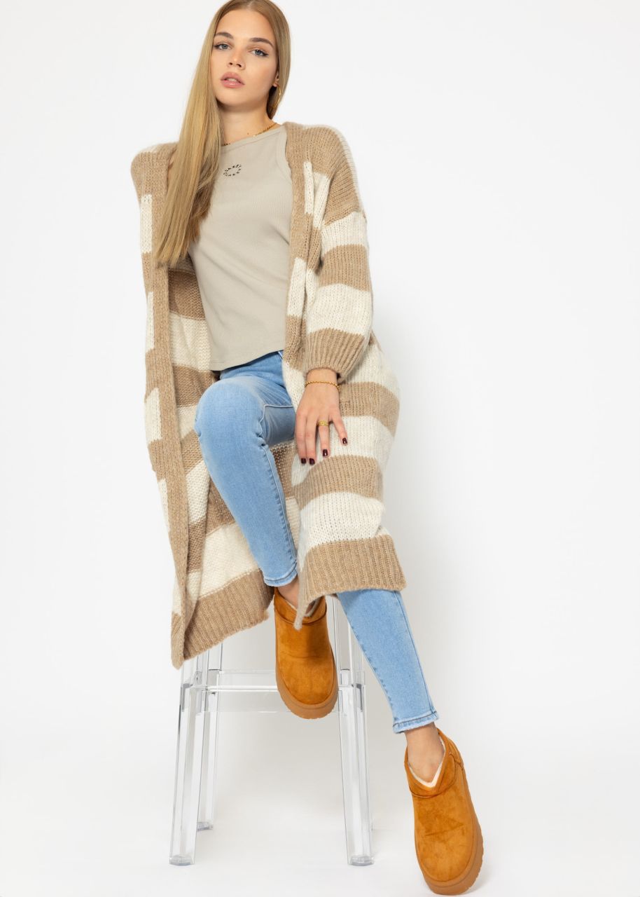 Extra langer Cardigan mit Streifen - beige-offwhite