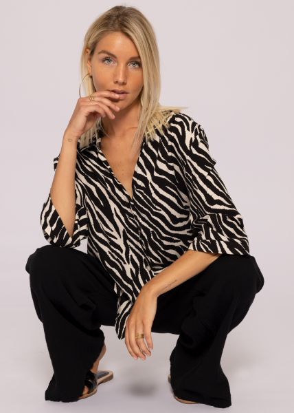 Blusenhemd mit Zebra-Print, schwarz